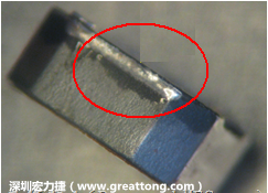 使用錫(Sn)鍍層的電源電感器(Power Inductors)，經(jīng)過(guò)推力測(cè)試后，其焊點(diǎn)還保留在零件的端點(diǎn)上，所以推力比較高。