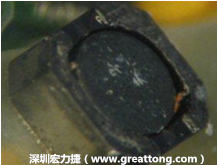 使用銀(Ag)鍍層的電源電感器(Power Inductors)，經(jīng)過(guò)推力測(cè)試后，零件端點(diǎn)上已經(jīng)看不到任何鍍層的痕跡了，所以其耐推力就比較小。