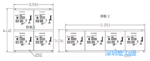 如圖9所示在兩種拼板中PCB單元的排列方式不同。拼板方式是V-CUT。這兩種拼板尺寸有明顯的的差異，將導(dǎo)致各自所需的生產(chǎn)拼板尺寸改變-深圳宏力捷