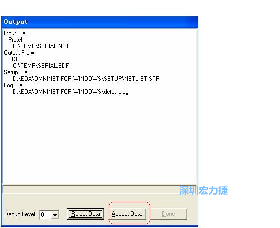 系統(tǒng)彈出一個輸出窗口，點擊 Accept Data。完成后點擊“確定”，再點擊“Done”關(guān)閉輸出窗口。退出 Omninet for Windows。