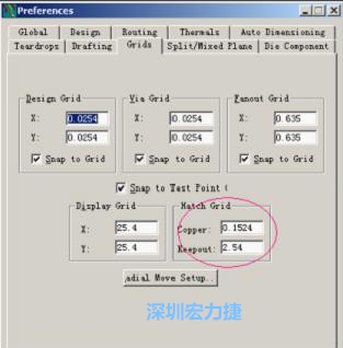  改銅皮的填充網(wǎng)格Global→Design Units，填充方向Drafting→Direction；Hatch Grid中Copper此數(shù)值為大銅箔中所填充的線條中心到中心的距離。
