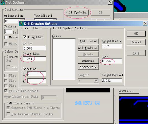 轉孔圖時也需在Customize Document欄點擊Option，在彈出的Plot Options-窗口中選擇Drill Symbols