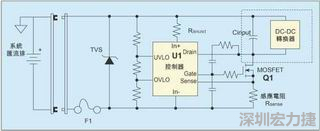圖1：一個(gè)簡(jiǎn)單的-48V熱插拔電路。