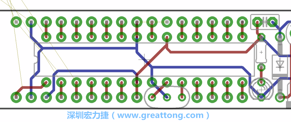 如果可以的話(huà)盡量讓接地線(xiàn)保持在電路板的背面，這樣它們就可以在可能范圍內(nèi)和最大的接地面連結(jié)在一起。
