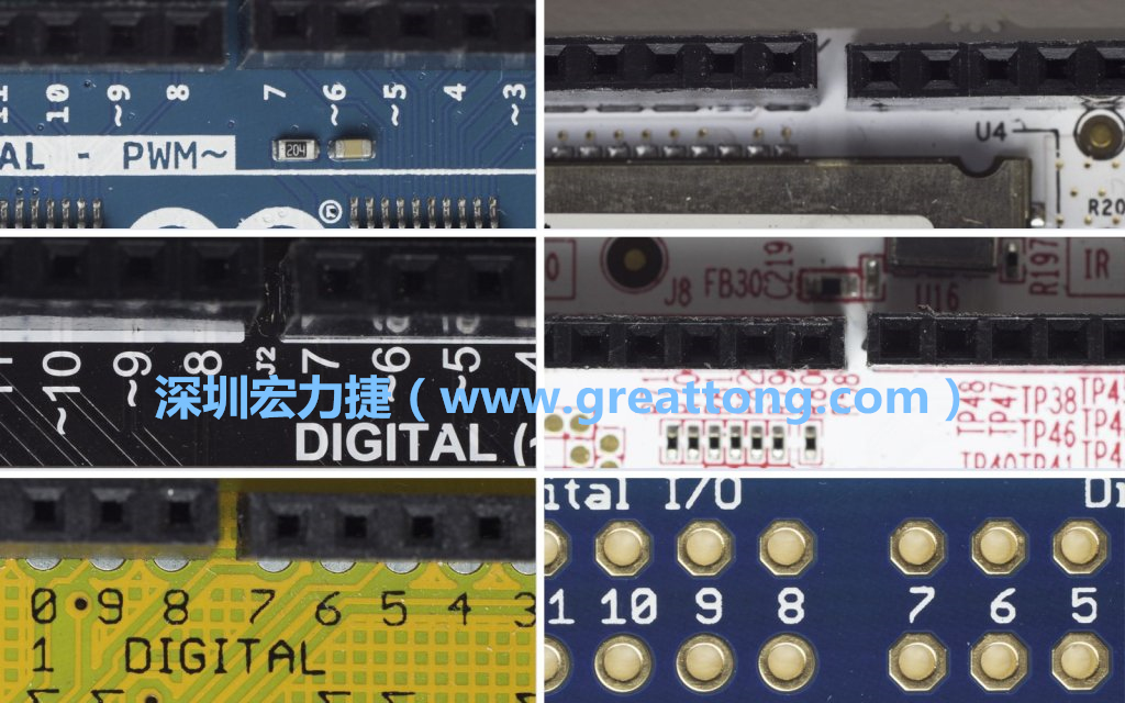 各種不同尺寸的Arduino上第7、8腳位的間距。
