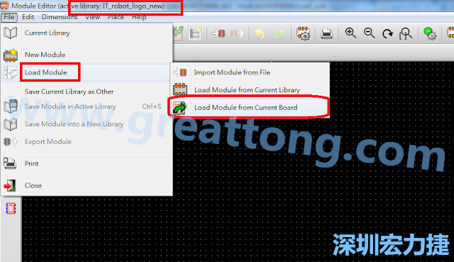 進(jìn)入Module Editor去載入其他Footprint(Module)進(jìn)來， 從目前的Active library (不過要先選取一個(gè)Current library ) 載入Module 或從目前正在編輯的PCB載入Module。