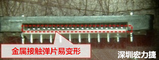 塑膠蓋子塞到connector內(nèi)側，加熱后金屬彈片容易局部變形。 