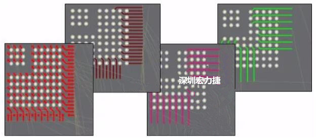 扇出及逃逸時(shí)布線是根據(jù)適用的設(shè)計(jì)規(guī)則來進(jìn)行的。